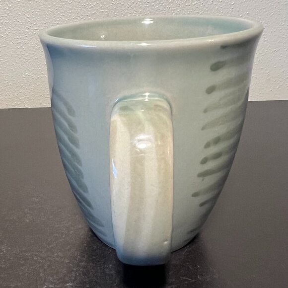 Jade Green Glossy Glaze Stoneware Mug Overlaid w/ Darker Green Stripes ~ Hygge - Picture 8 of 10